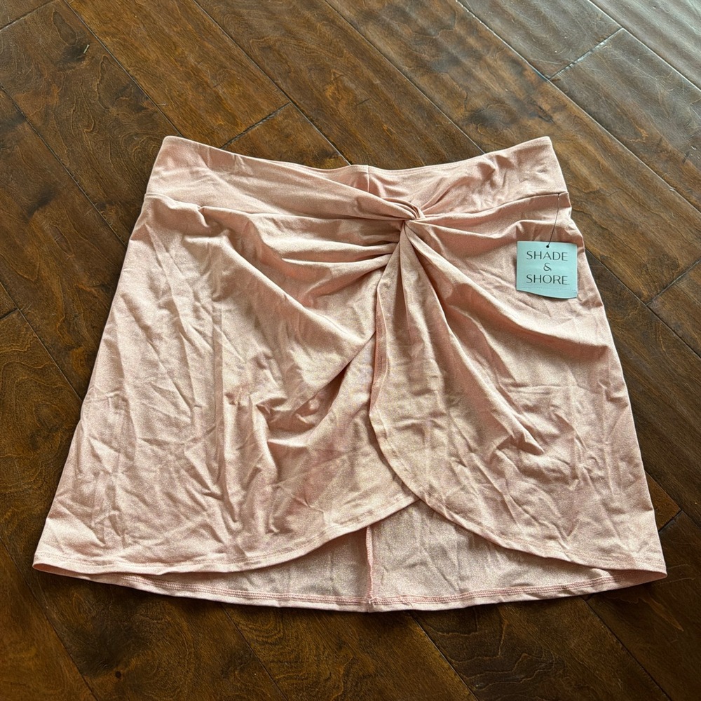 Shade & Shore Metallic Pink Twist Front Swim Skirt Cover Up XL Rose Gold Shimmer